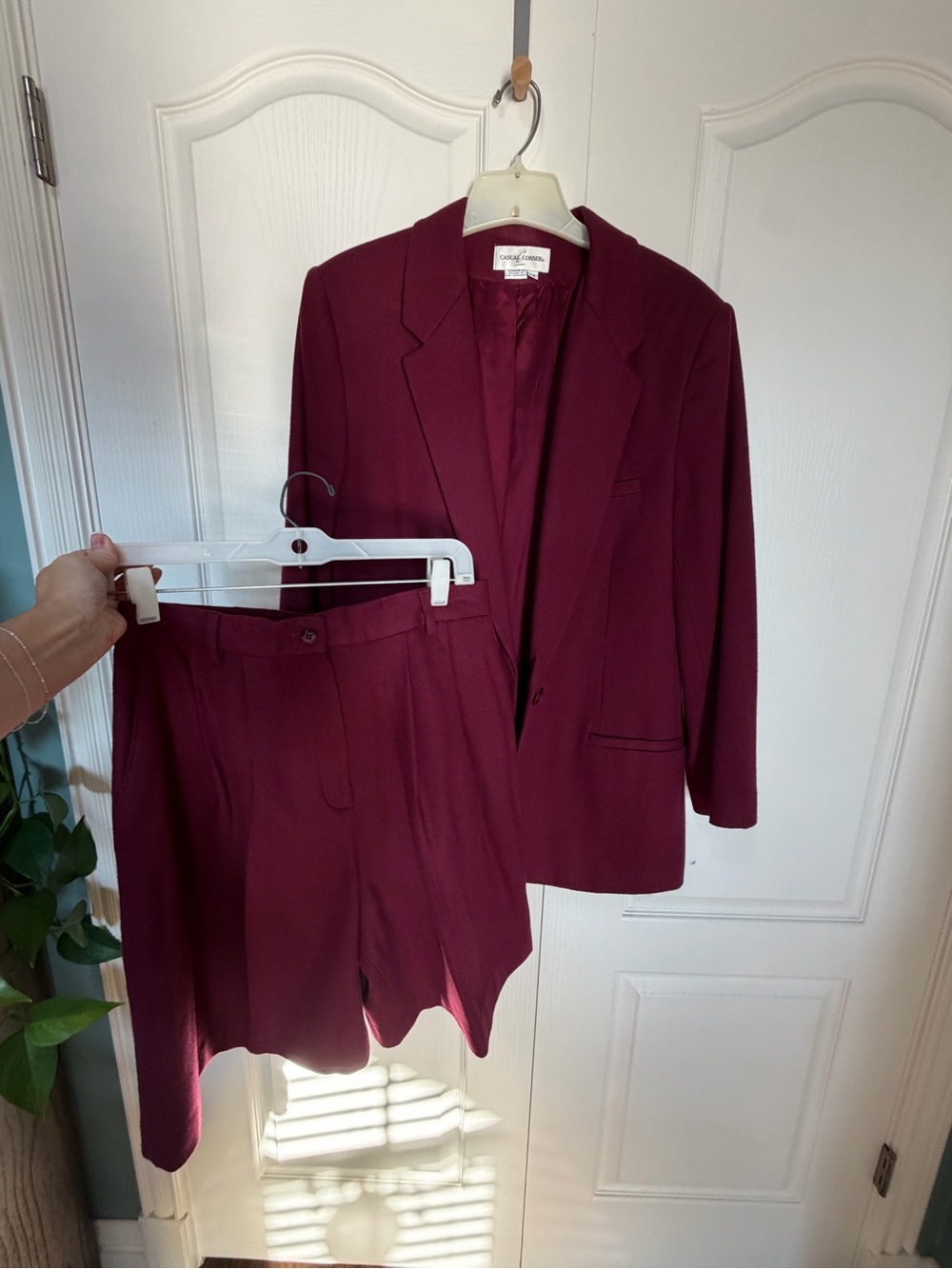 Vintage Wool Cranberry Blazer and Shorts Set Suit Casual Corner Size 12